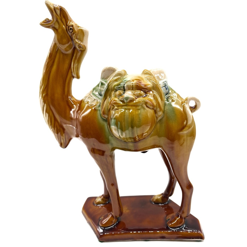 Vintage Chinese Tang Dynasty Style Porcelain Camel w/Sancai Glaze Asian Majolica